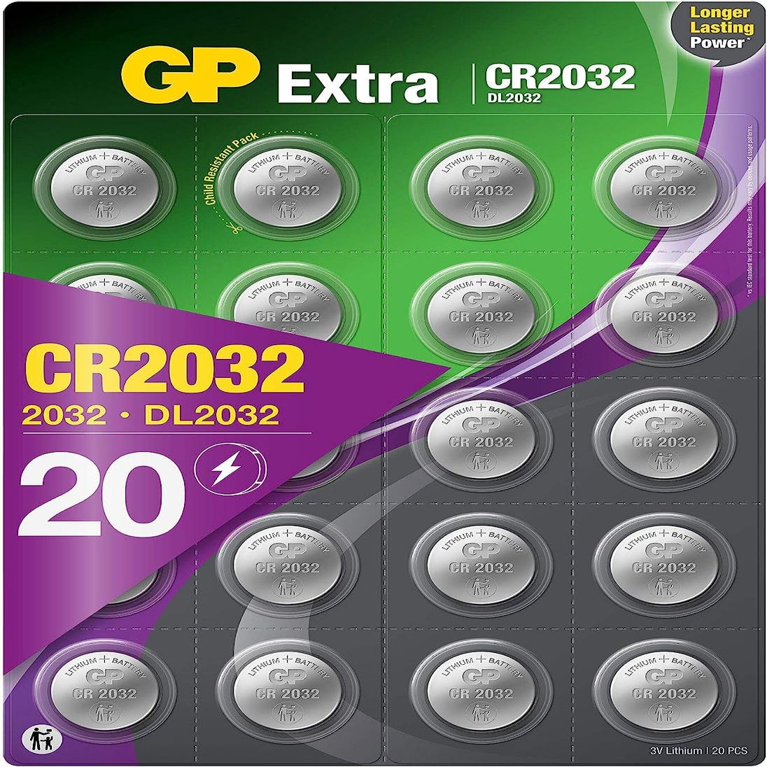 Piles CR2032 - Lot de 20, GP Extra, Bouton Lithium CR 2032 3V- Haute  Performance pour dispositifs Portables et médicaux, Porte-clé