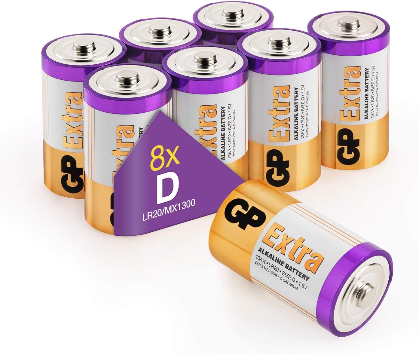 Piles D - Lot de 8 Piles, GP Extra, Batterie Type D LR20 1,5V alcaline -  Longue durée et Haute Performance pour Le Quotidien