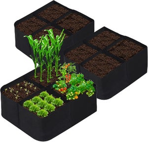 Lot de 2 lits de jardin surélevés - 4 grilles divisées carré surélevé  jardinière sac en tissu