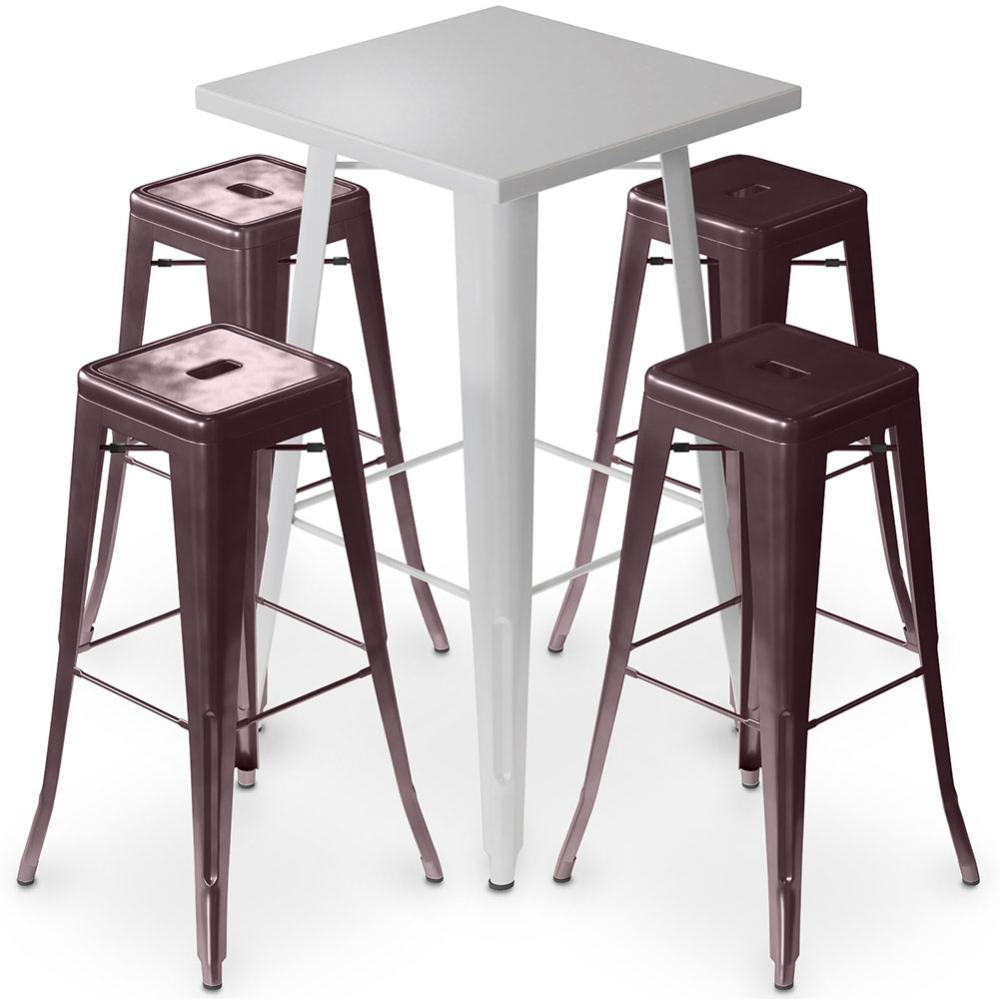 RELOVE Set 4 Sgabelli Da Bar In Metallo Con Schienale - Altezza 76 Cm, Nero Opaco, Impilabili