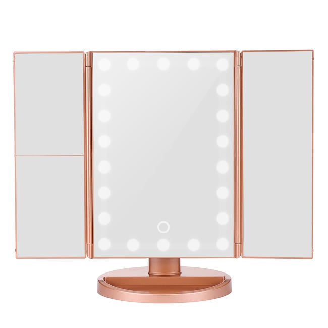 Miroir de maquillage Pliable Triple Miroir de Vanité Avec 22 Lumières Led  2x 3x Grossissement