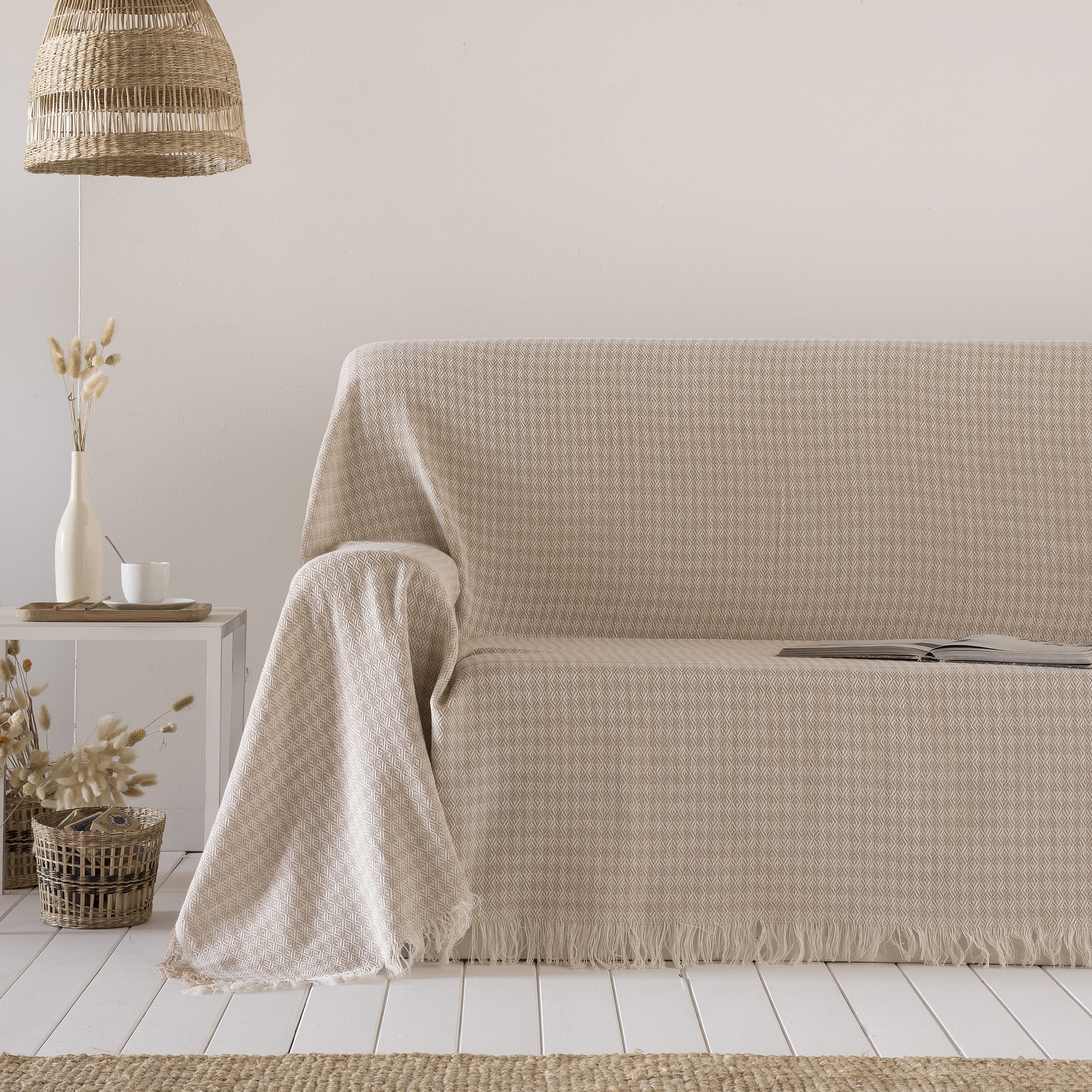 Coperta multiuso in cotone Anna Nero 180x290 cm, plaid per letto,  Copriletto, copridivano, foulard per divano, copertura per divano