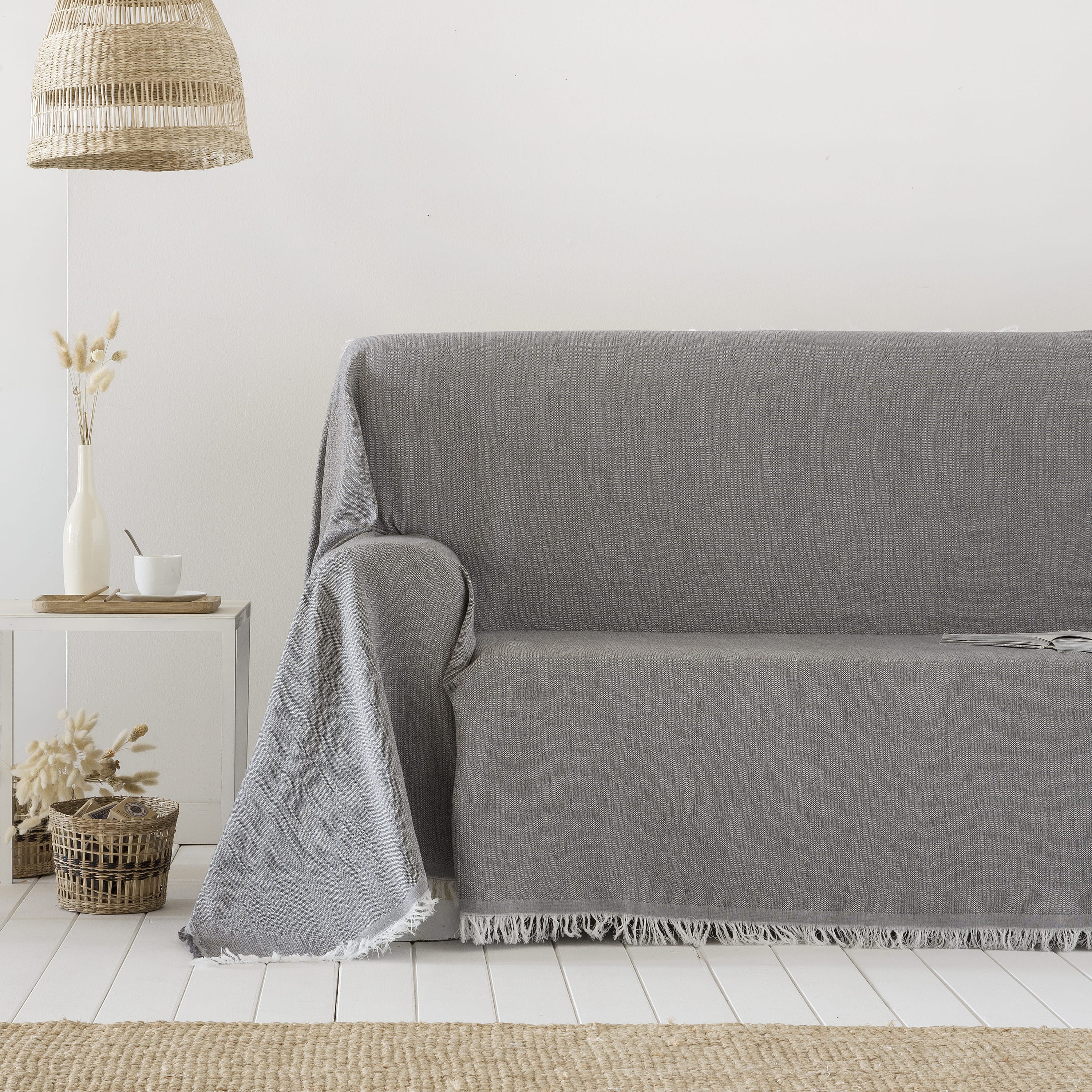 Colcha multiusos algodón Summy Gris 180x290 cm, plaid cama, cubrecama,  jarapa sofá, foulard sofá, cubresofá