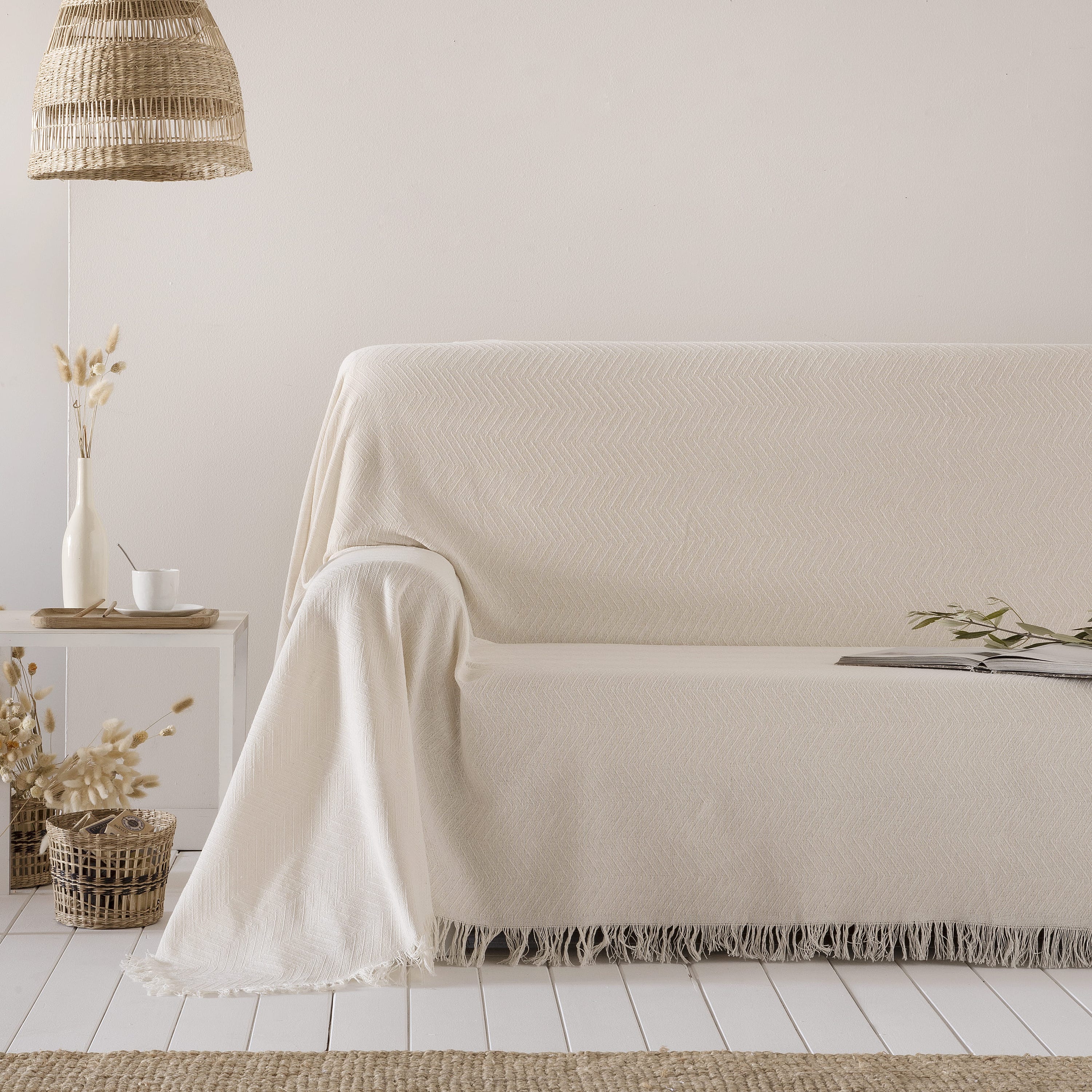 Colcha multiusos algodón Betty Crudo 180x260 cm, plaid cama, cubrecama,  jarapa sofá, foulard sofá, cubresofá