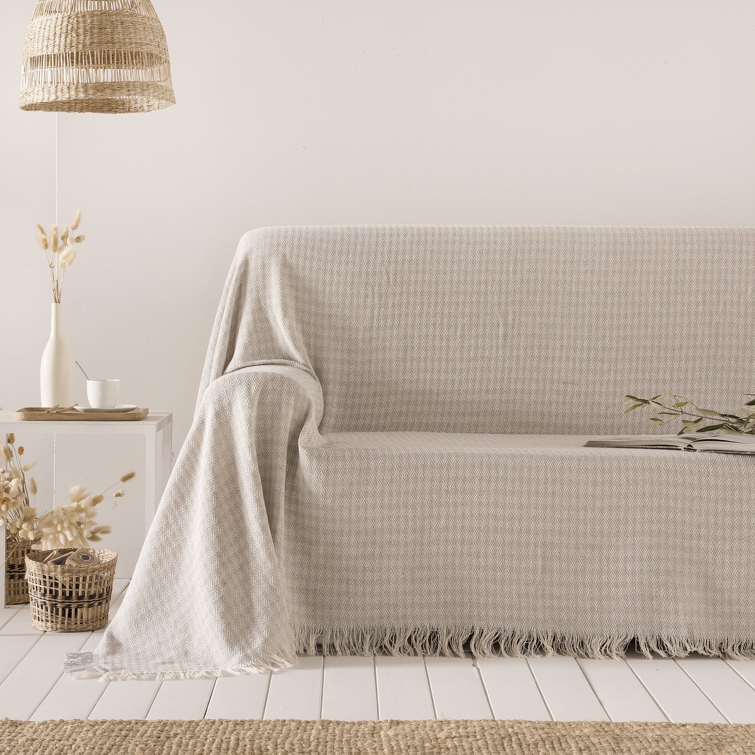 Coperta multiuso in cotone Ferd Grigio 180x260 cm, plaid per letto,  Copriletto, copridivano, foulard per divano, copertura per divano