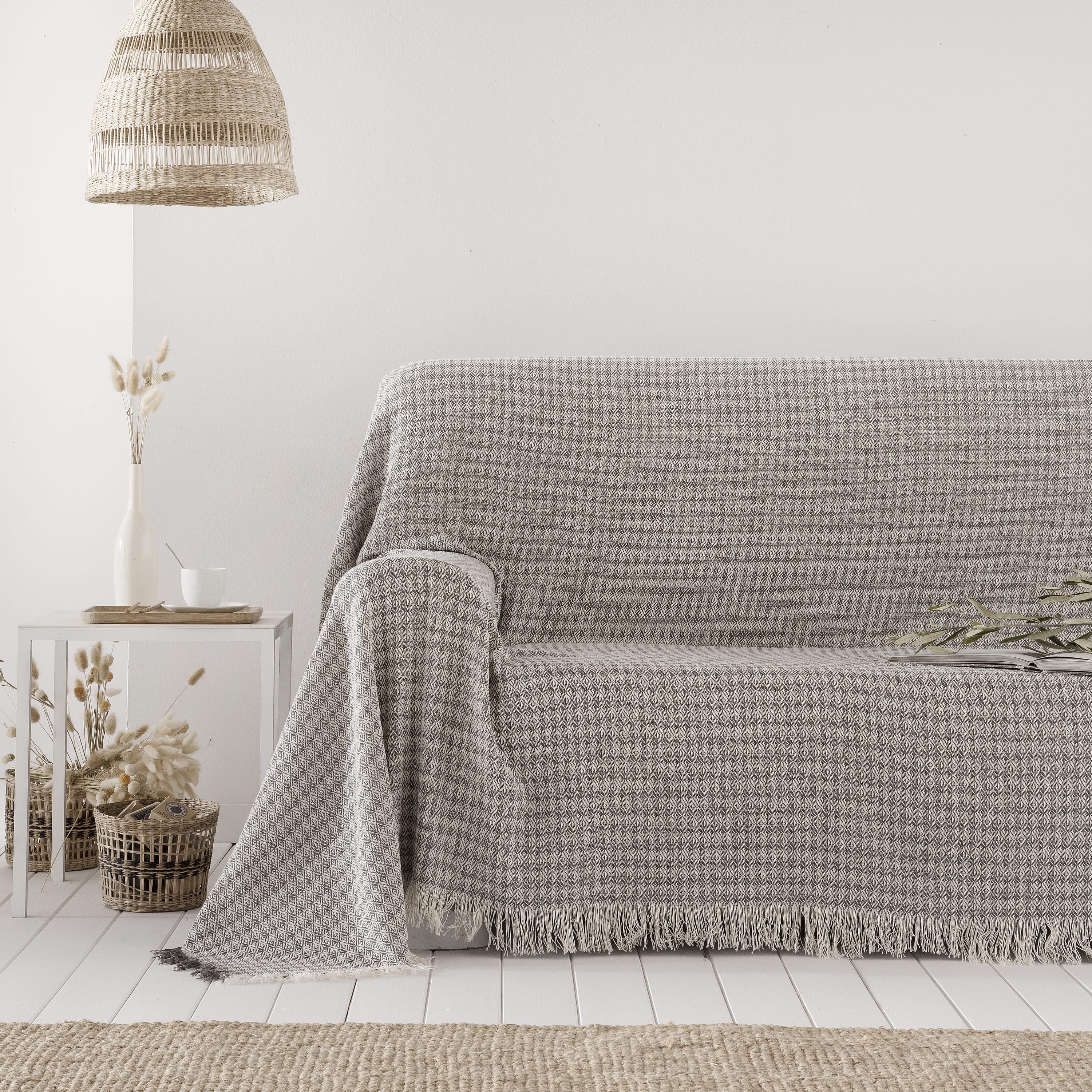Coperta multiuso in cotone Summy Grigio 180x290 cm, plaid per letto,  Copriletto, copridivano, foulard per divano, copertura per divano