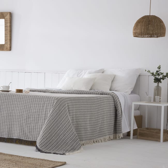 Colcha multiusos algodón Ferd Gris 230x260 cm, plaid cama, cubrecama,  jarapa sofá, foulard sofá, cubresofá