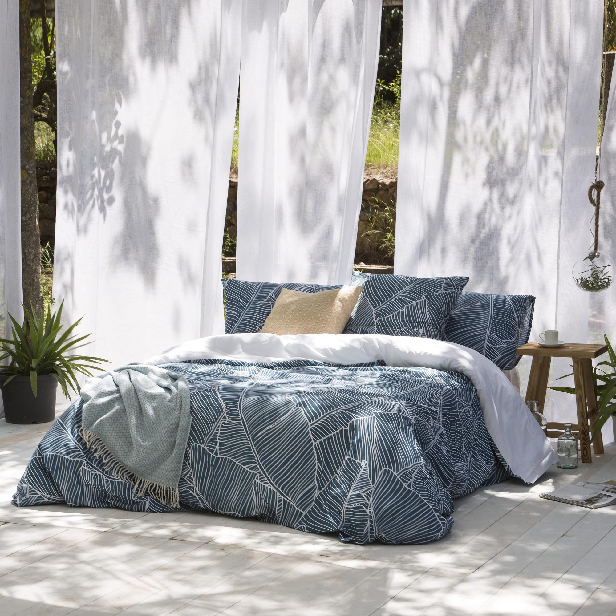 Funda nórdica banama azul cama 150 cm - 240x220 cm, algodón 200 hilos. cierre con botones.