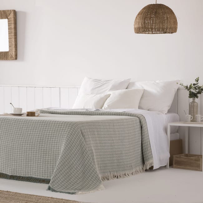 Colcha multiusos algodón Ferd Verde 180x260 cm, plaid cama, cubrecama,  jarapa sofá, foulard sofá, cubresofá