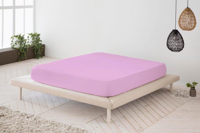 Sábana bajera ajustable lisa Rosa cama 150 cm - 150x190/200 cm, 100%  algodón.