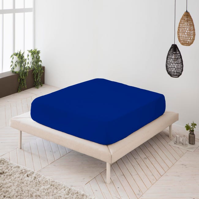 Sábana bajera ajustable lisa Azul cama 135 cm - 135x190/200 cm