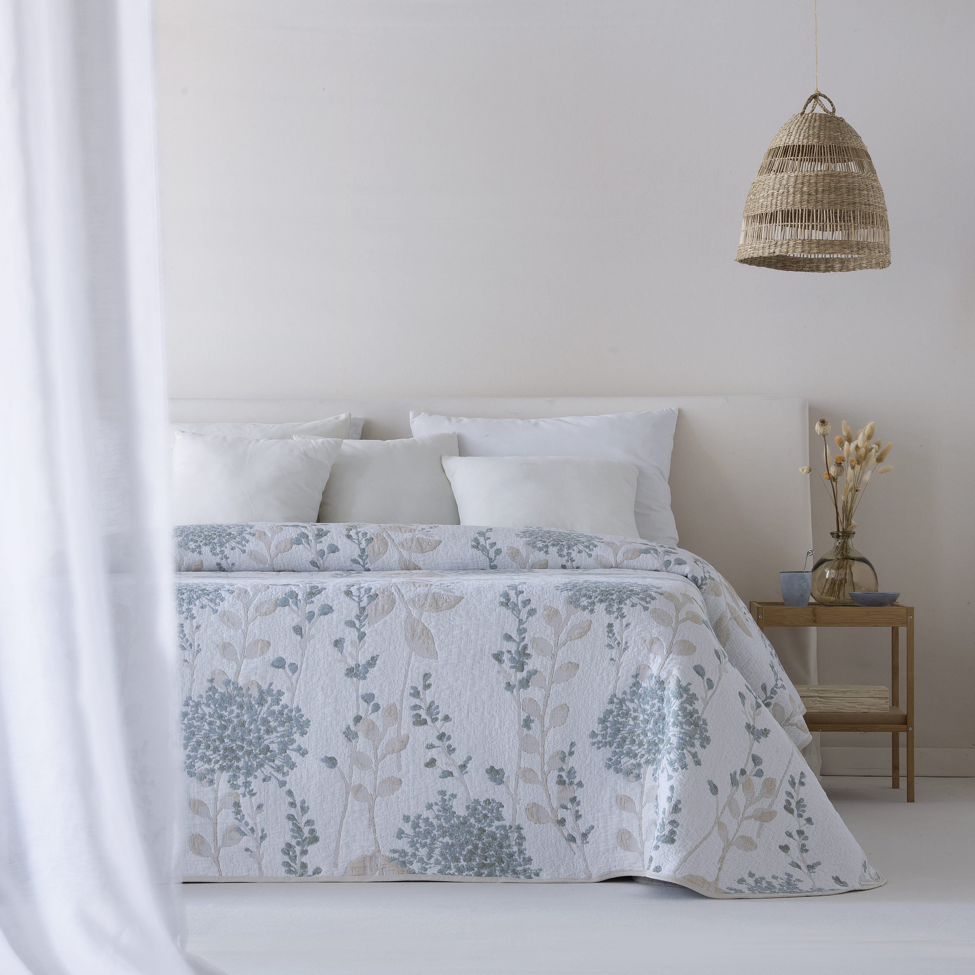 Colcha jacquard reversible algodón chiara azul cama 90 cm - 180x270 cm