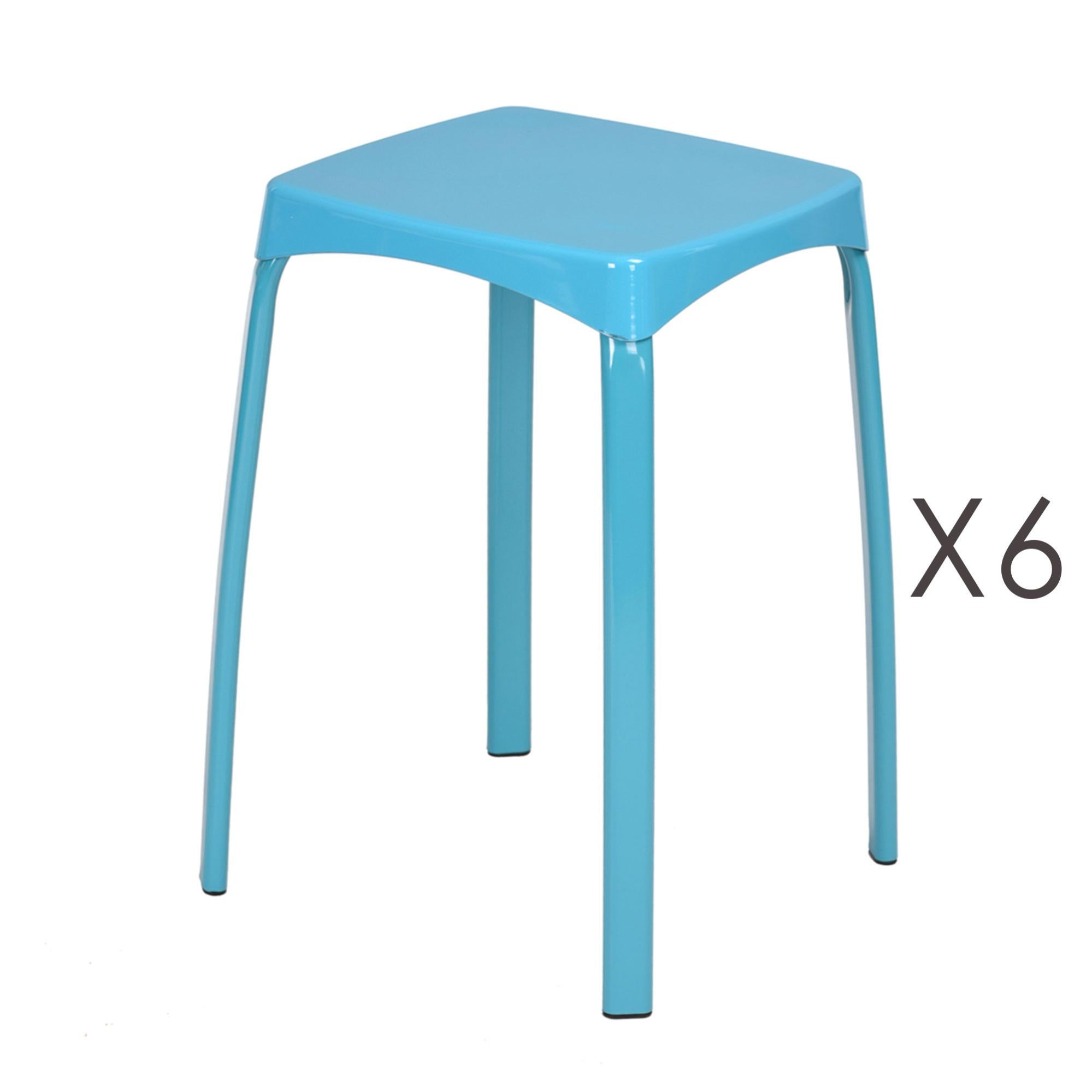 Lot De 6 Tabourets Ronds Empilables Plastique - Hauteur 44 Cm - Couleurs Mixtes (Rose, Bleu Clair, Kaki) - Intérieur & Extérieur