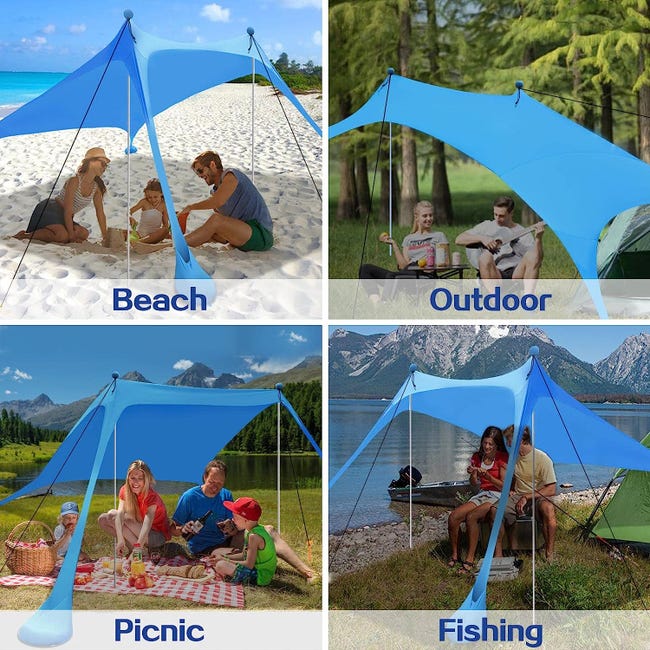 Auvent de tente de plage, UPF50+ Pop Up Beach Sun Shade, installation  facile pour la plage, le camping, la pêche et l'extérieur 118L x 118W x  79H