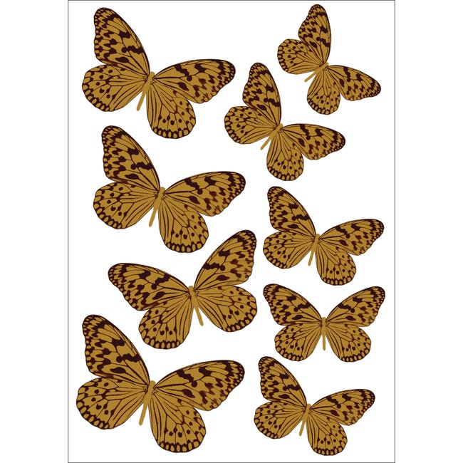 Pegatinas decorativas electrostáticas, decoración de vidrio que representa  mariposas doradas, 29.7 cm x 21 cm