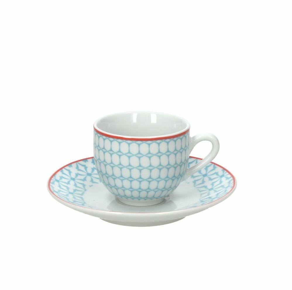 Tognana Kubik Blu Rosso Servizio 6 tazze Caffè in Finissima Porcellana