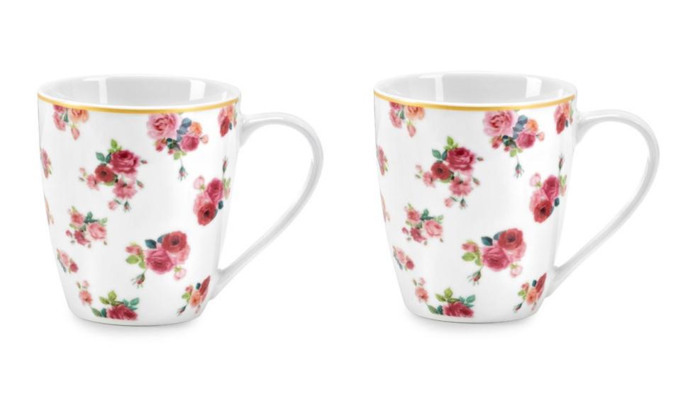 Hervit Set 2 Tazze In Porcellana Pesca - Mug 9x10 Cm, Linea Semplice Ed Elegante Per Colazione E Tè
