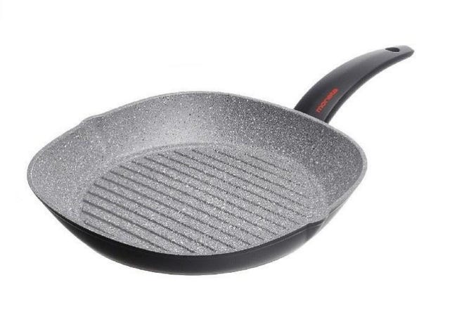 Bistecchiera Rectangulaire Stone Induction H&H – Plancha Grill Aluminium 36x26 Cm Avec Manche Silicone, Noir