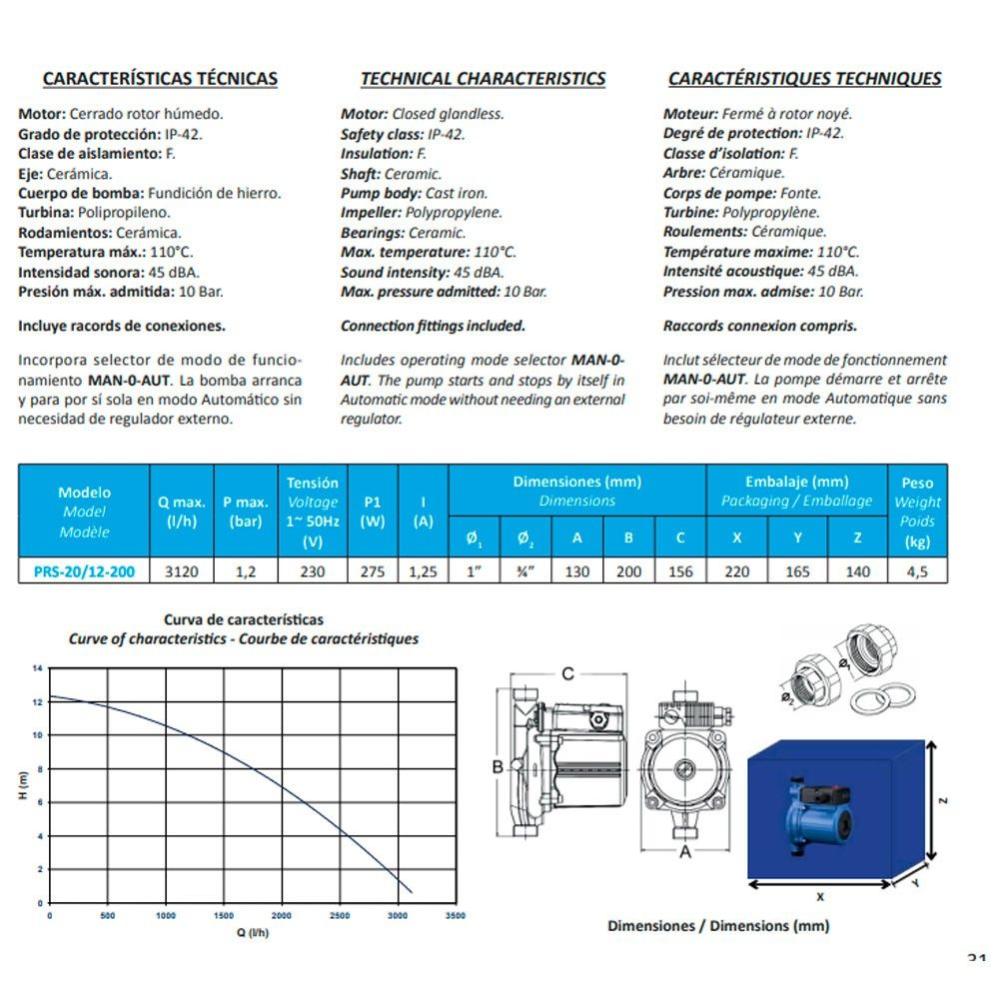 Bomba Aceleradora Aumento de Presión PRS-20/12-200 - BCN - 2
