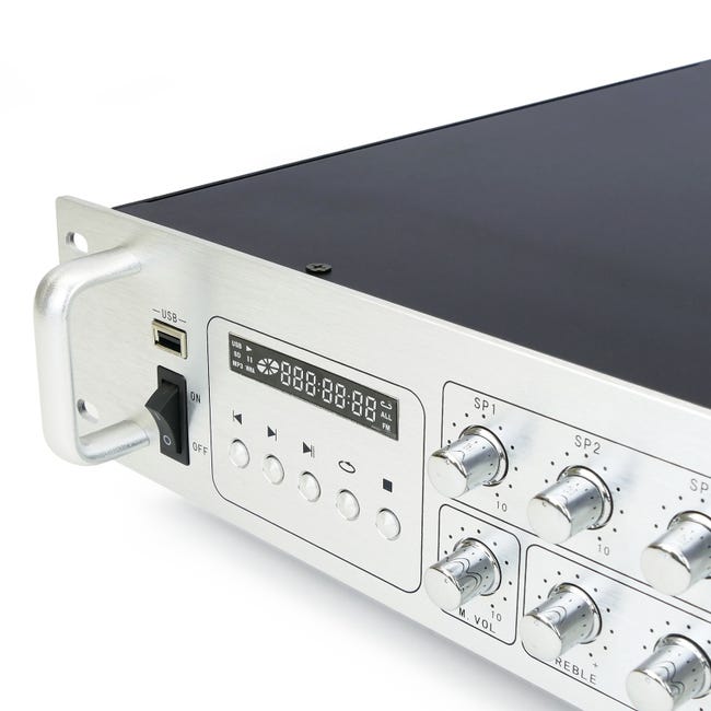 Amplificateur de son professionnel 550 W 110 V format rack avec 4 zones,  AUX, MIC et MP3