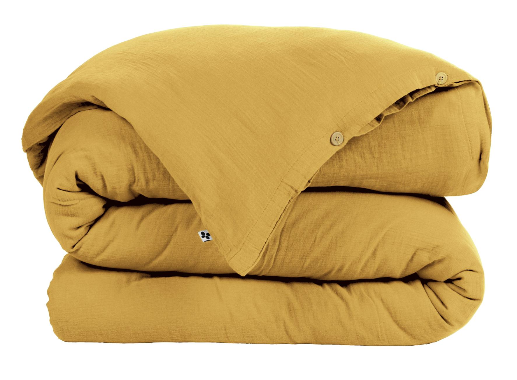 Housse de couette Double Gaze Coton Gaia Safran 200x200cm | Leroy Merlin