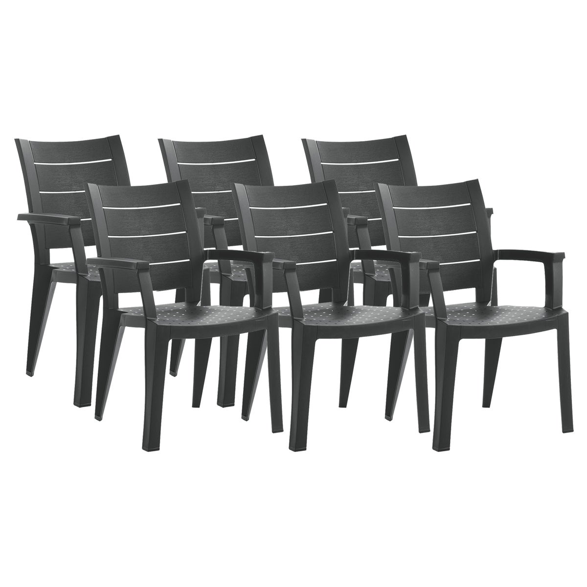 Lot De 6 Chaises De Jardin Empilables En Résine Coloris Gris - Longueur ...