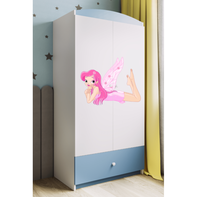 Armoire enfant Fée avec des ailes 2 portes 1 tiroir de rangement Bleu