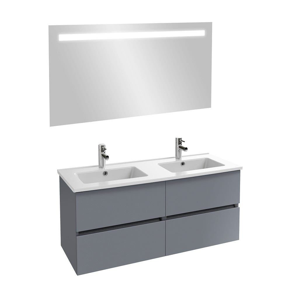 Mueble bajo lavabo con doble lavabo gris antracita 121 x 46,50 cm Jacob  Delafon Tolbiac y espejo led