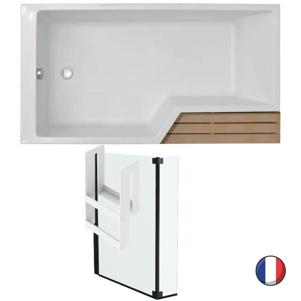 Pack baignoire bain douche antidérapante 160 x 90 JACOB DELAFON Neo blanc mat version gauche