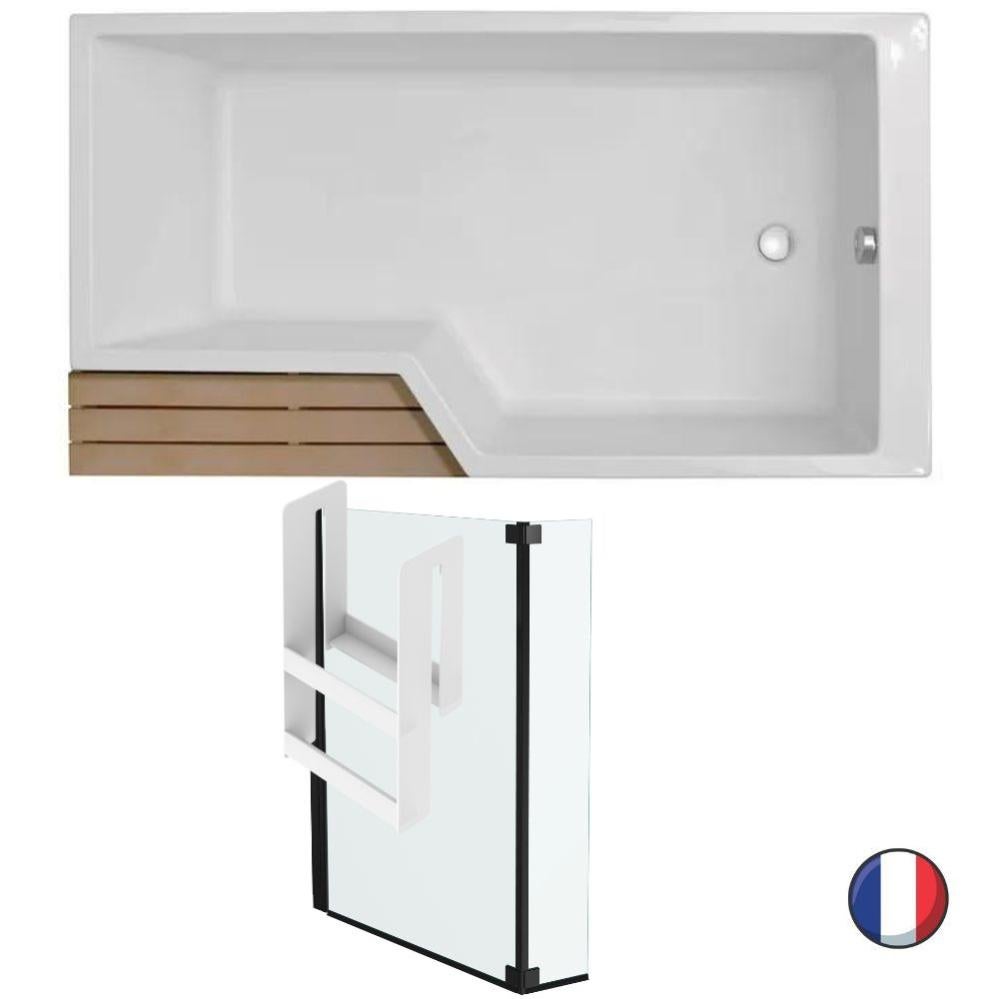Pack baignoire bain douche 180 x 90 JACOB DELAFON Neo version droite + pare bain noir mat
