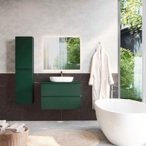 Mueble de baño con espejo verde/madera clara/negro ZARAGOZA