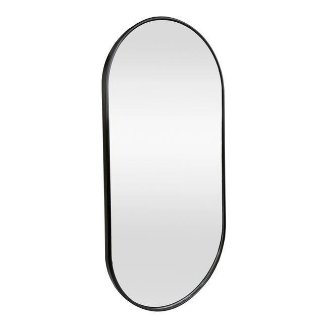 Specchio Ovale da Parete 30 x 60 cm Specchio Bagno con Fissaggio Verticale  o Orizzontale Specchio con Cornice in Alluminio - Nero opaco [en.casa]