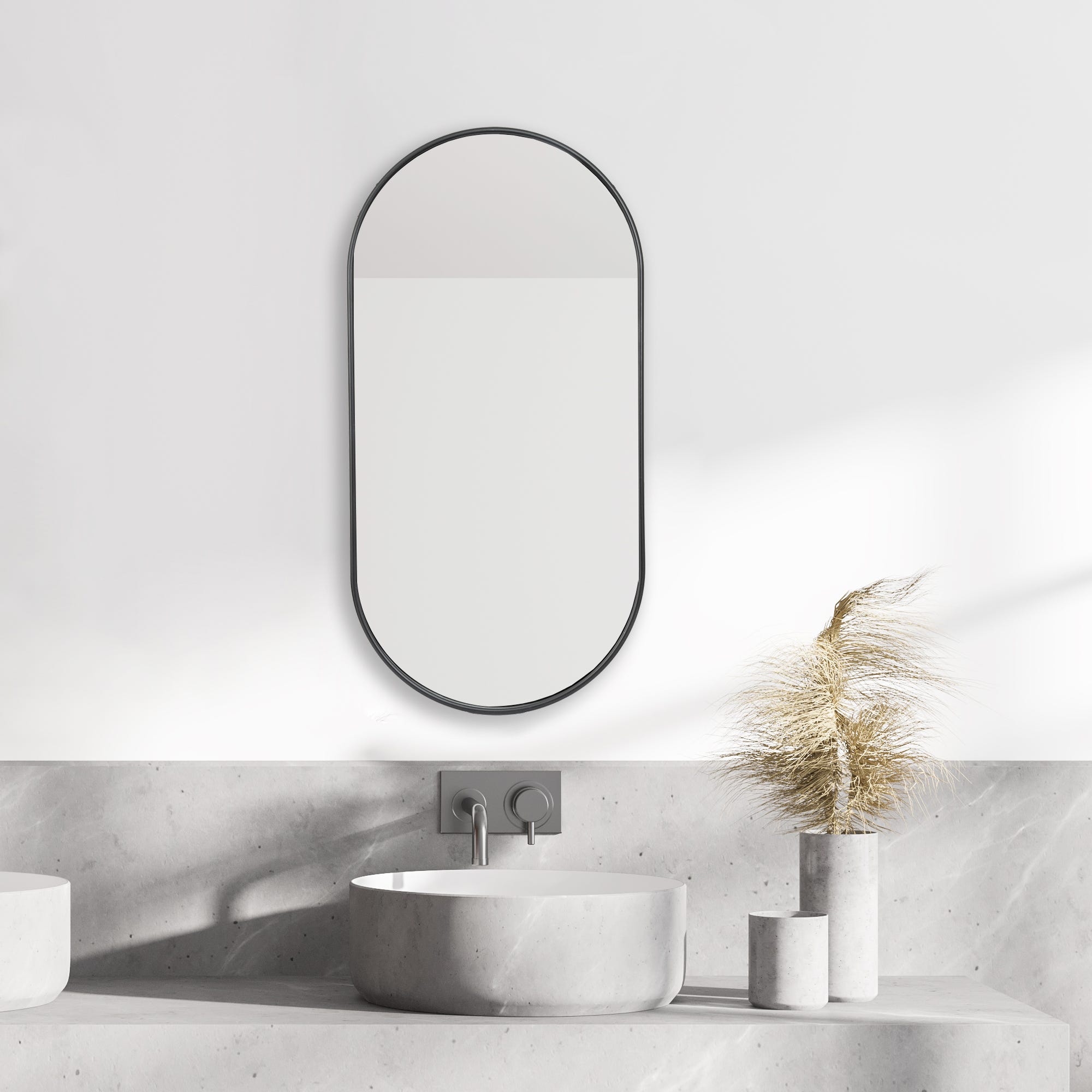 Specchio Ovale da Parete 30 x 60 cm Specchio Bagno con Fissaggio