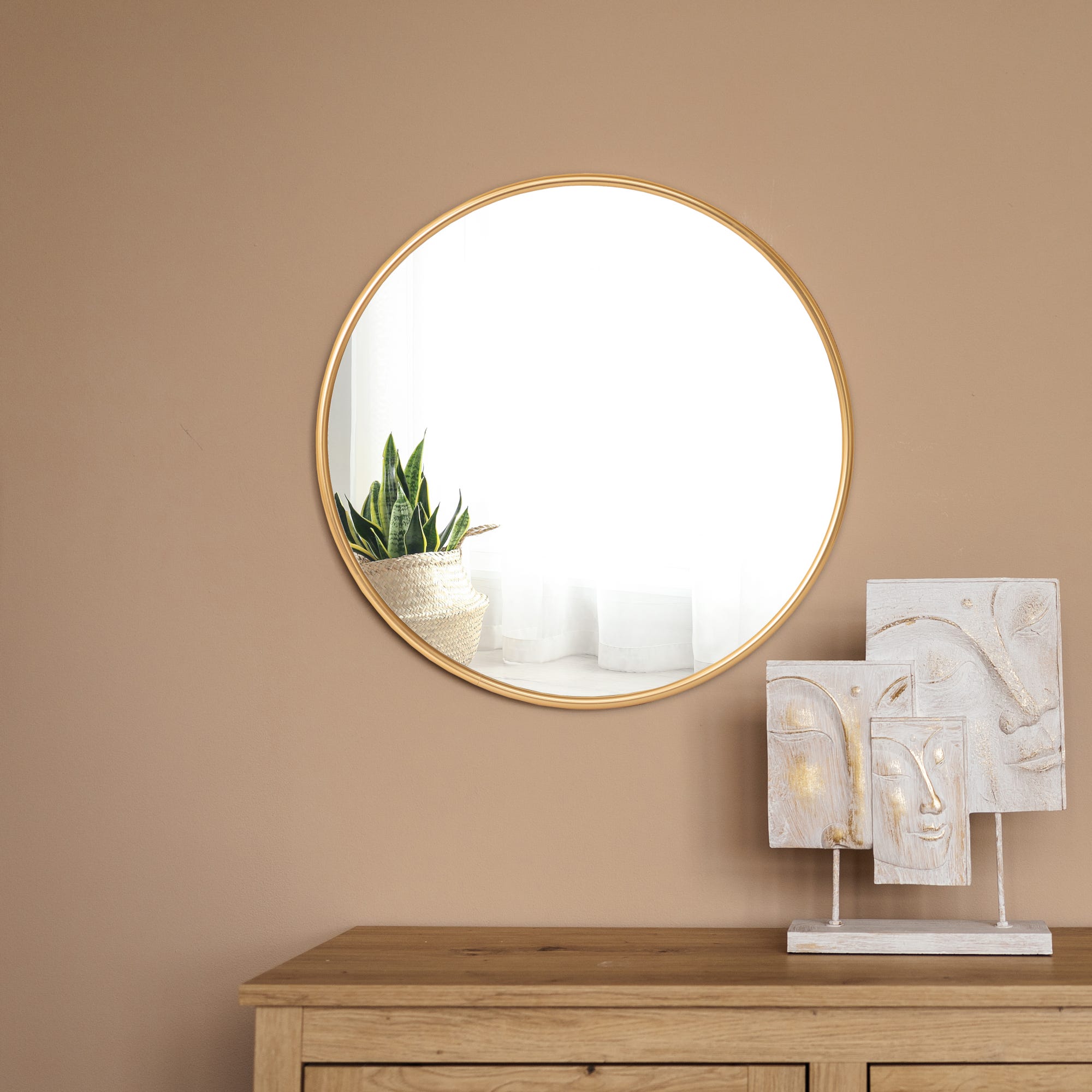Espejo redondo pared - Espejo redondo dorado de pared 60 cm - Para entrada
