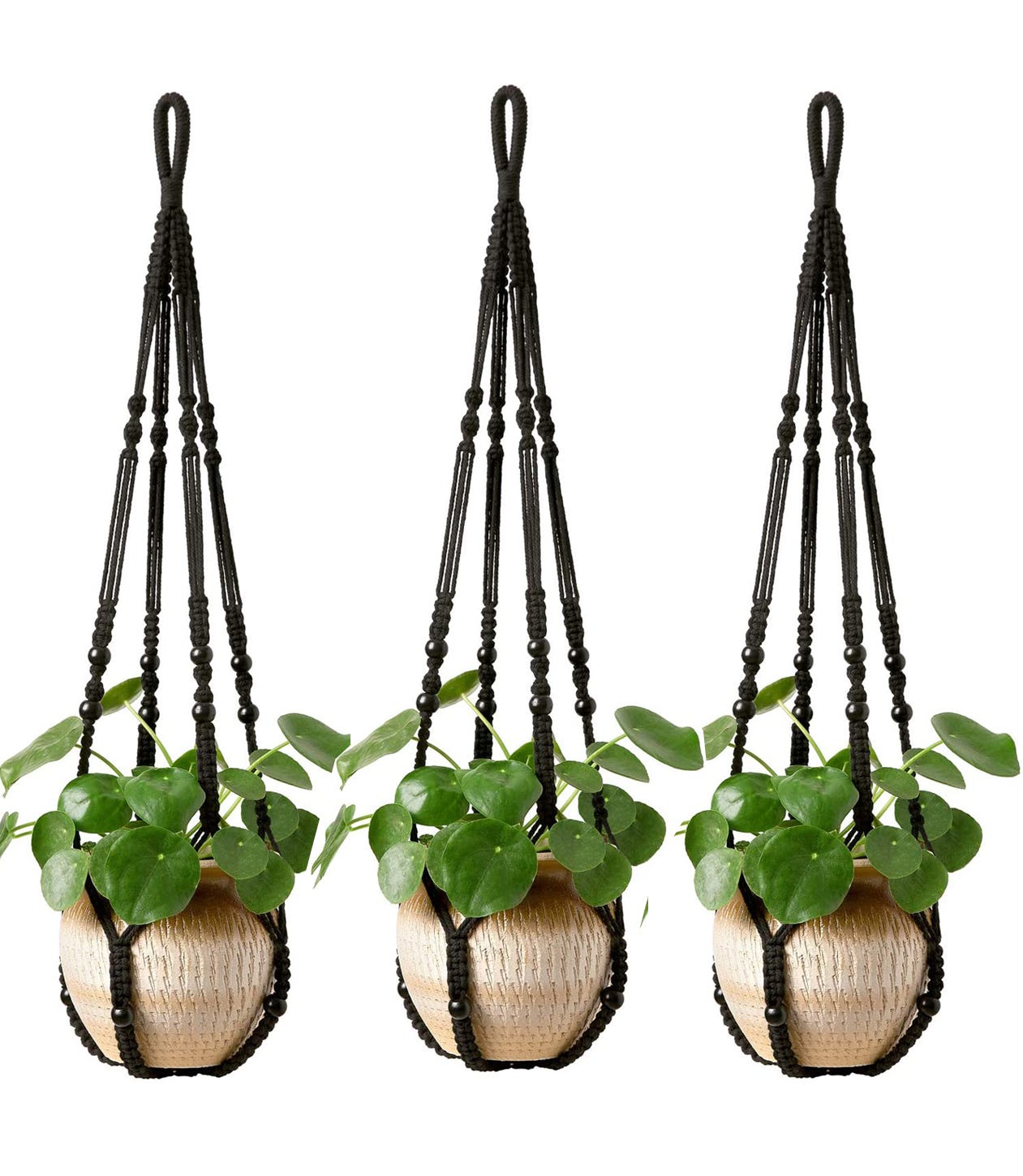 3Pcs Jardinage Panier de Plantes Vertes Suspension de Pot de Fleur avec  Corde en Coton, Support de Jardinière Décoratif, 35 pouces, noir