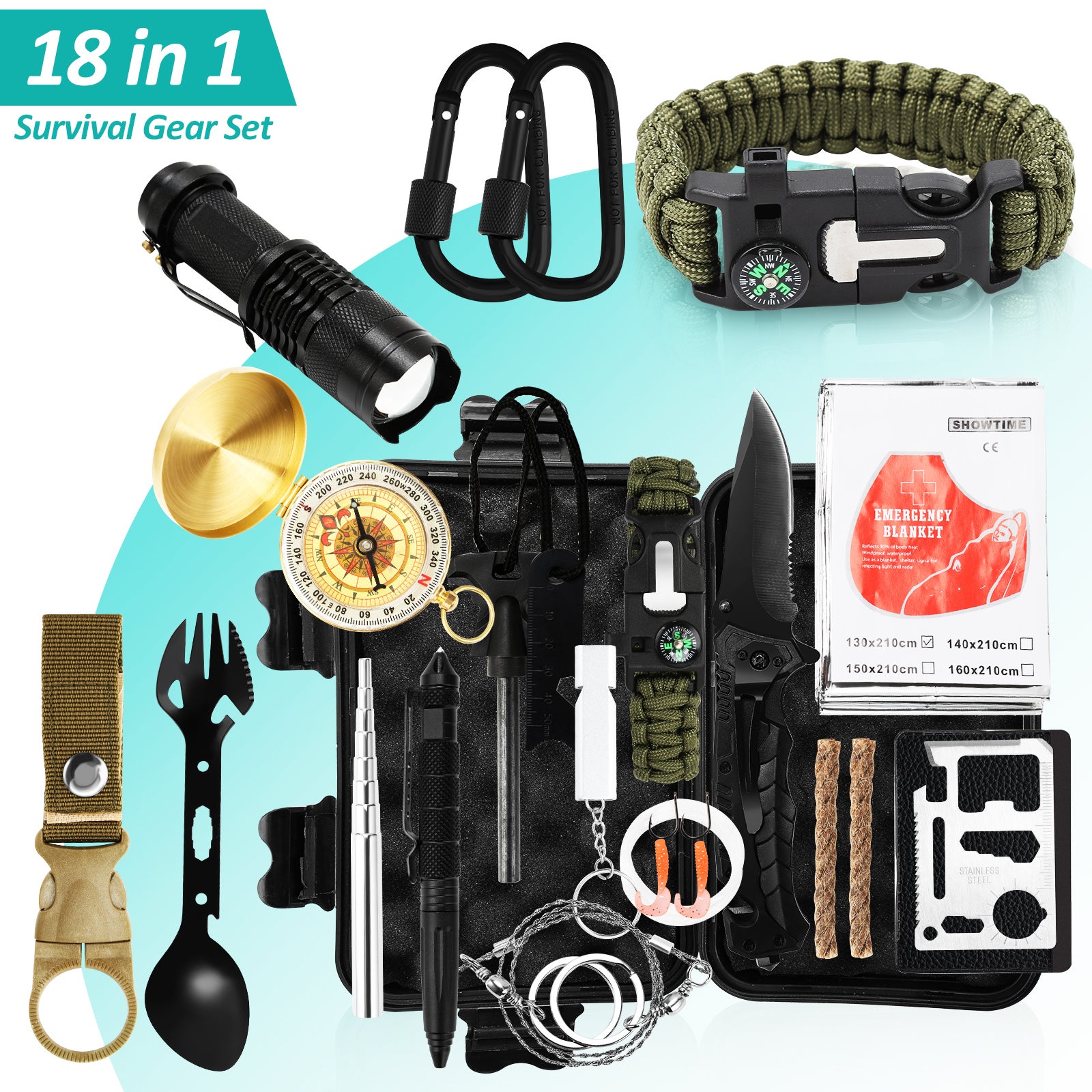 Kit de supervivencia de emergencia | Kit de supervivencia militar | Equipo  de supervivencia de emergencia y equipo de pesca para camping, senderismo