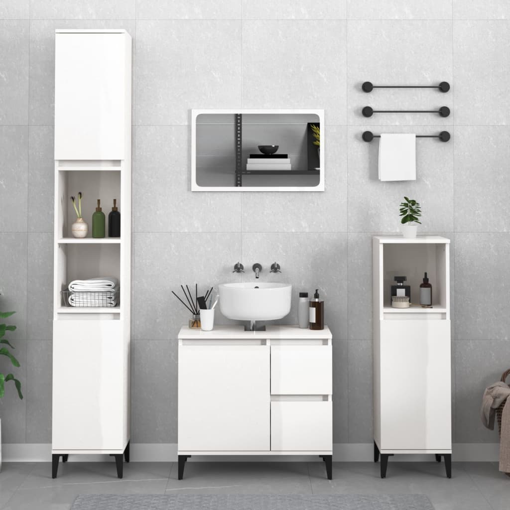 Maison Exclusive - Armadietto Bagno Bianco Lucido 30x30x100cm in Legno  Multistrato