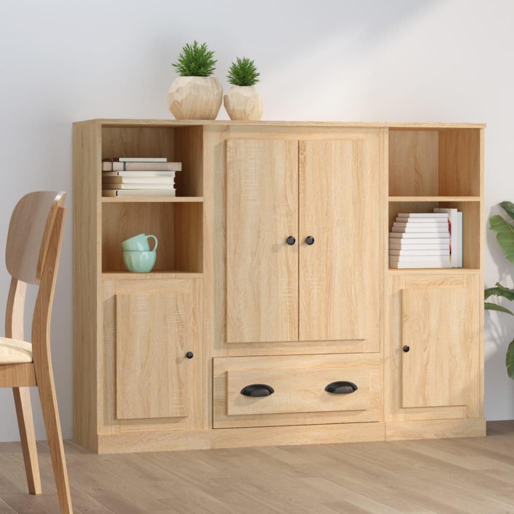 VidaXL 3 Credenze In Legno Multistrato Rovere Sonoma - Mobile Contenitore Con Piano Espositivo E Fissaggio A Parete