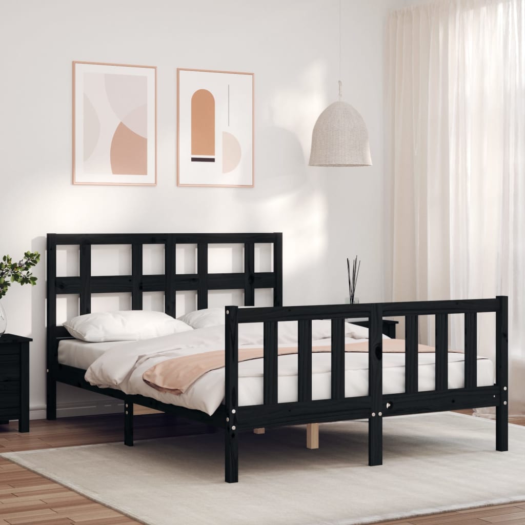 Maison Exclusive Estructura de cama matrimonial madera maciza gris 135x190  cm