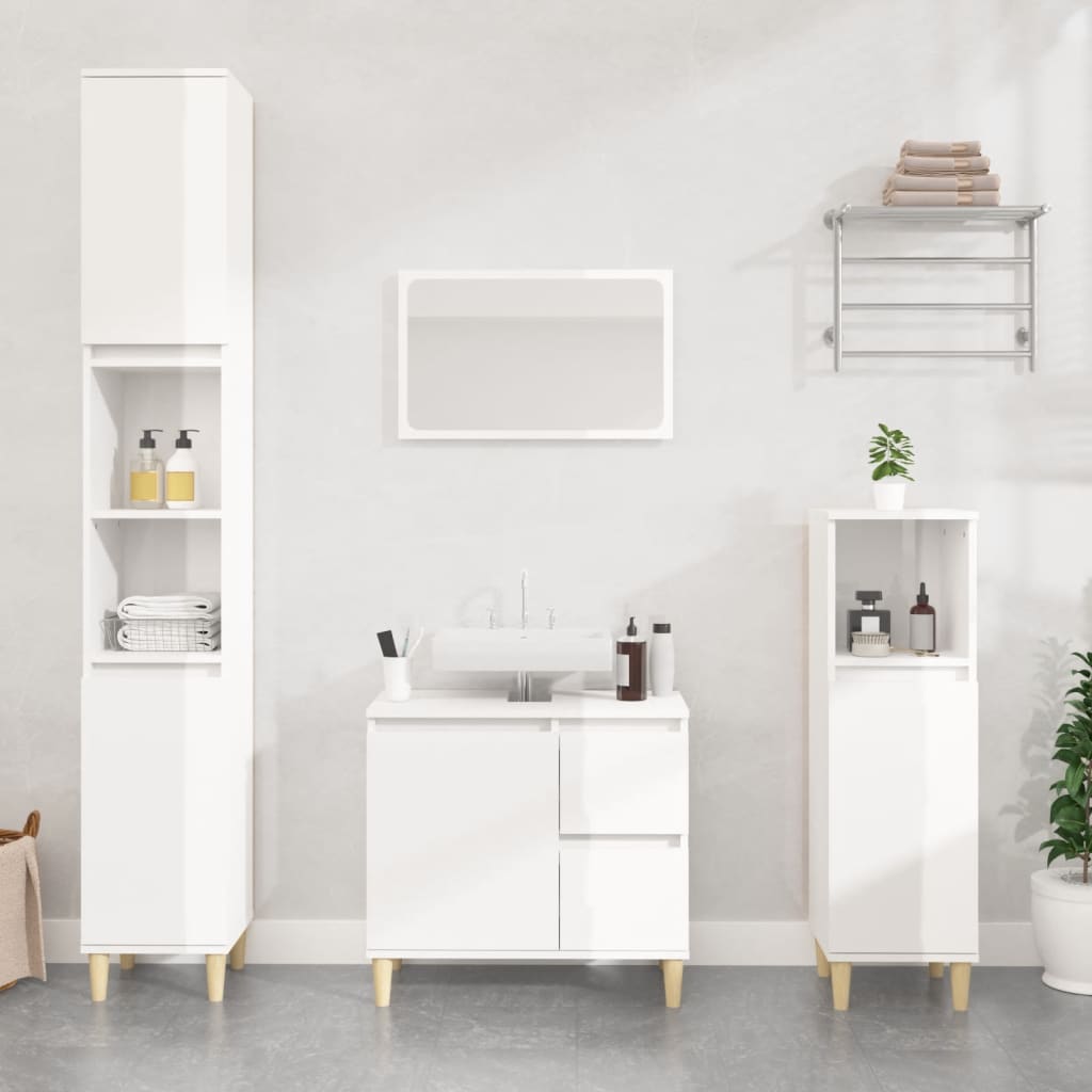 Maison Exclusive - Armadietto Bagno Bianco Lucido 80x33x60cm in Legno  Multistrato