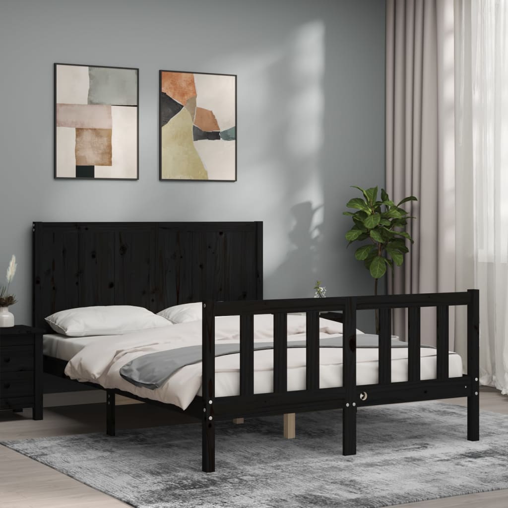 Maison Exclusive Estructura cama de matrimonio con cabecero madera maciza  negra