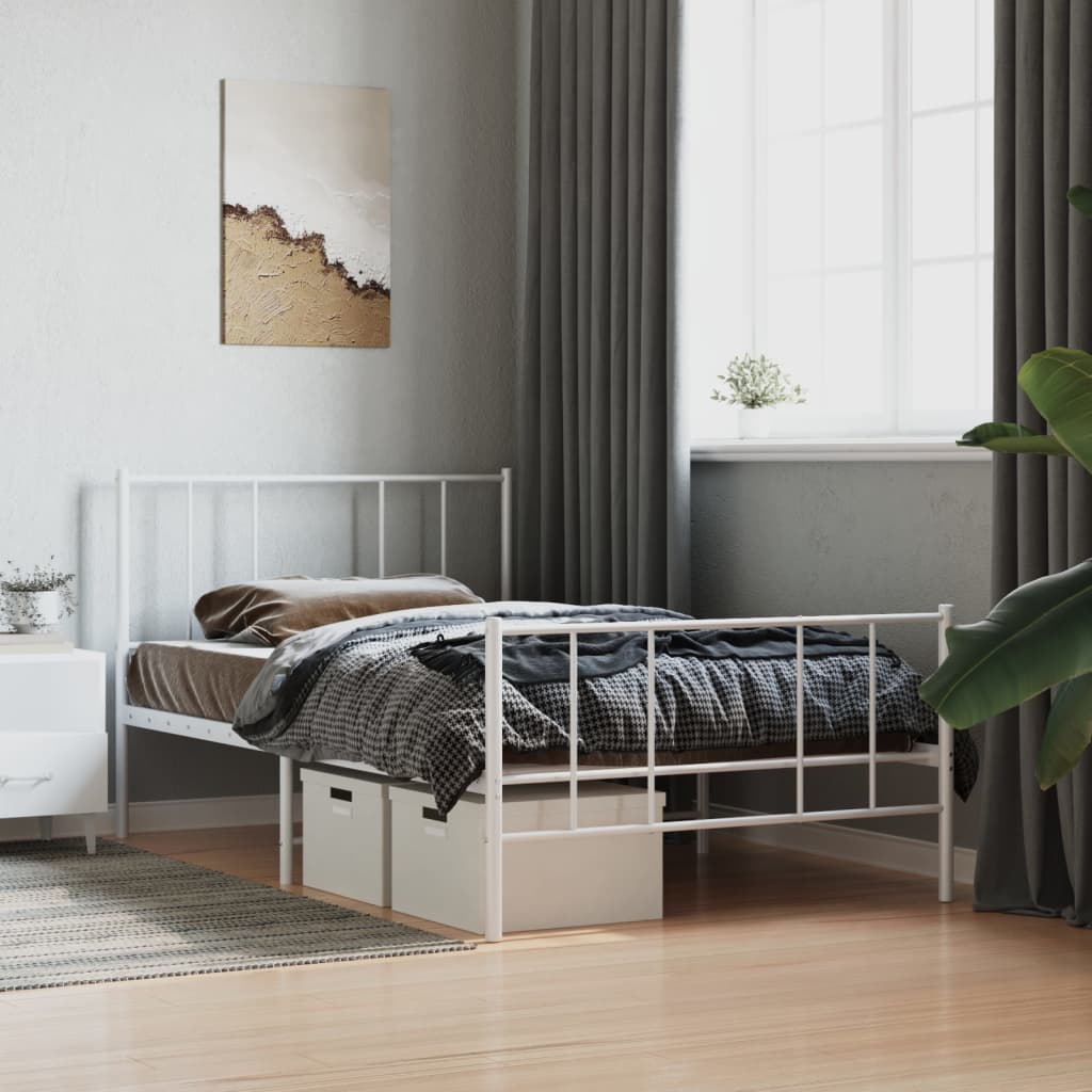Estructura cama metal con cabecero y pie cama blanca 90x200 cm - referencia  Mqm-353597