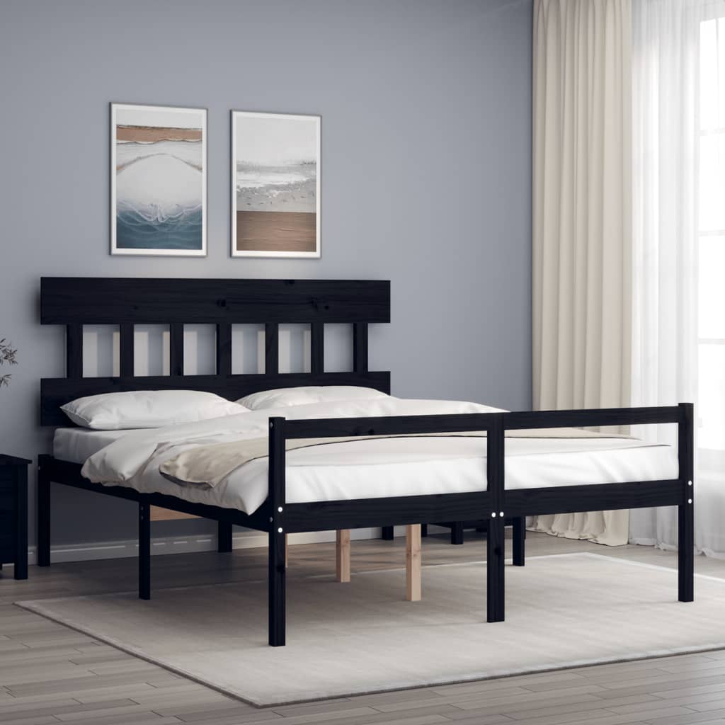 Maison Exclusive Estructura cama de matrimonio con cabecero madera maciza  negro