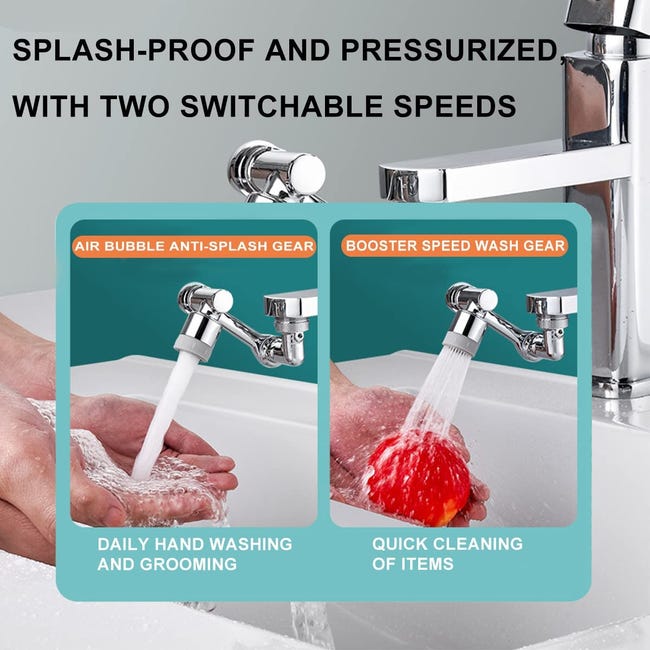 2 Pièces Extateur de robinet pivotant 1080°, fil extérieur 24mm/0.95inch,  accessoire de lavage du visage avec 2 sorties d'eau