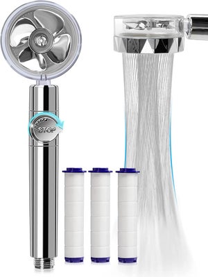 Pommeau de douche à main haute pression avec filtres Vortex Hydro Jet Turbo  Propeller 360 degrés rotatif facile à installer (bleu)