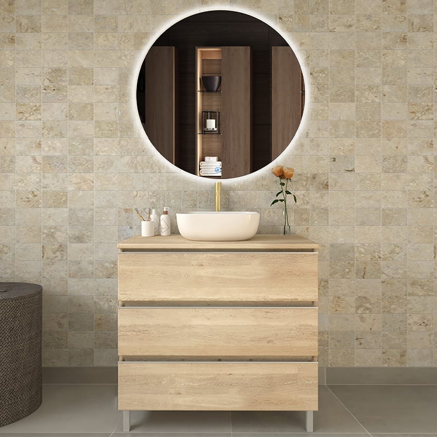 Miroir LED Sur Pied En Bambou - Miroir salle de bain BUT