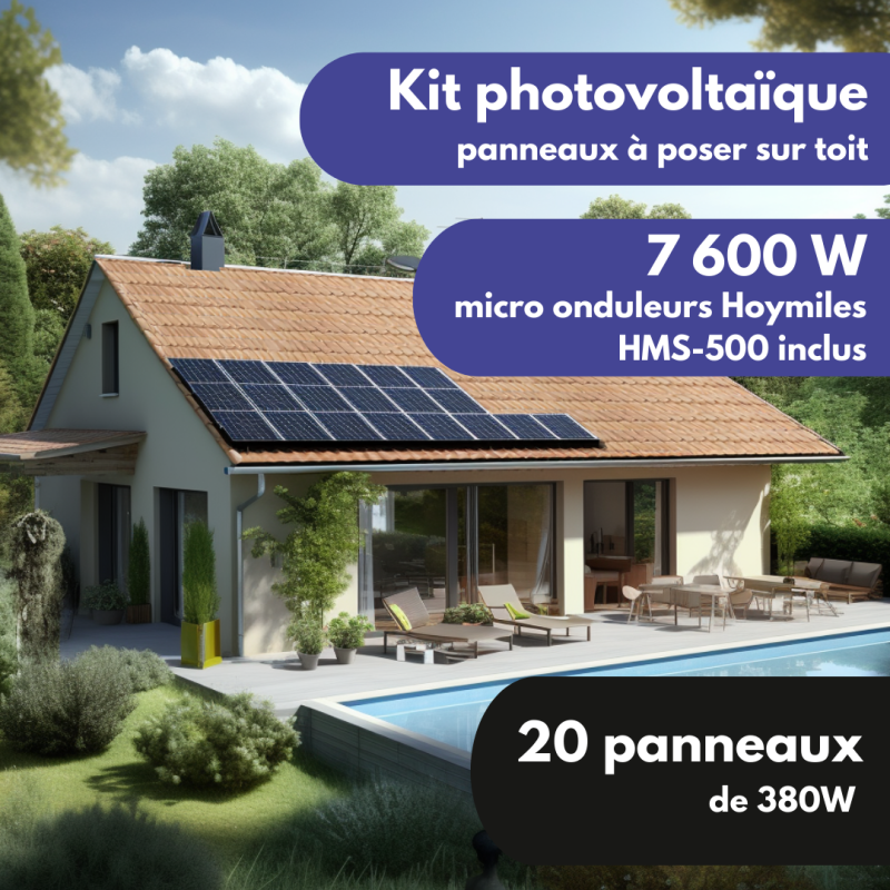 KIT PANNEAU SOLAIRE SUR TOIT AUTOCONSOMMATION - 7,60kW 20 PANNEAUX 380W ...