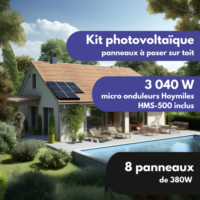 KIT PANNEAU SOLAIRE SUR TOIT AUTOCONSOMMATION - 3,04kW 8 PANNEAUX 380W ...