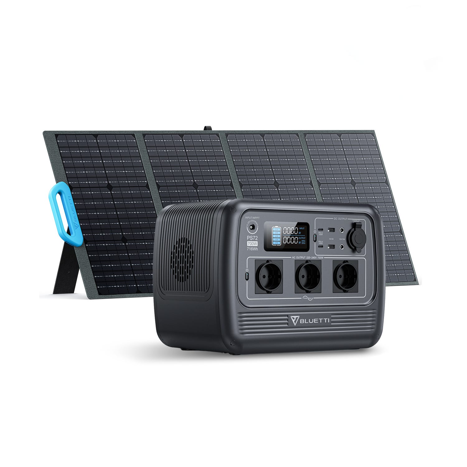 Generatore solare portatile BLUETTI 716Wh/1000W PS72 con pannello solare  PV120, batteria LiFePO4, centrale elettrica per campeggio, viaggio,  roulotte