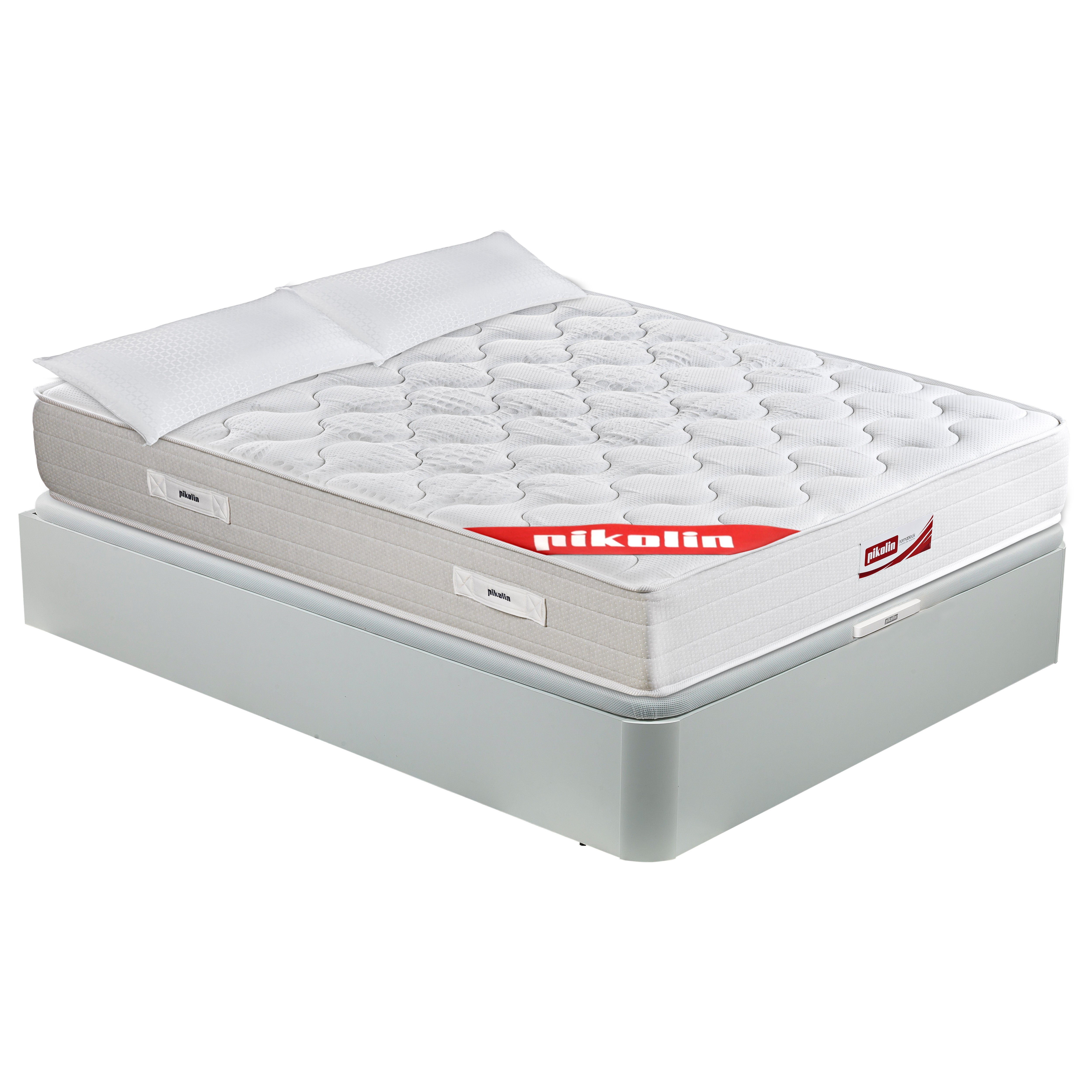 Pack pikolin, colchón muelles normablock leda 26cm, canapé abatible blanco y almohada fibra, 90x190